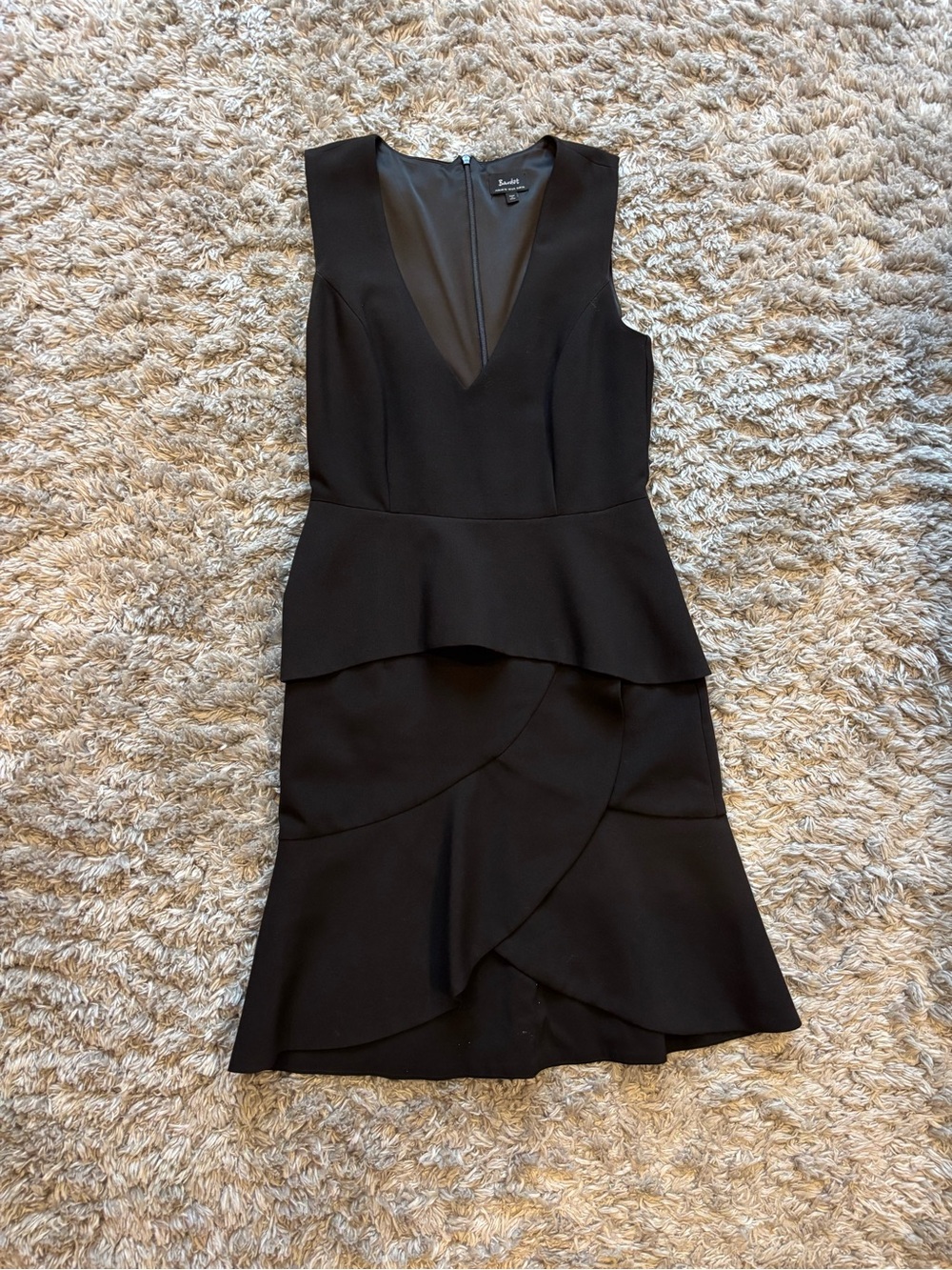 Bardot Black Sleeveless V-Neck Peplum Ruffle Dress